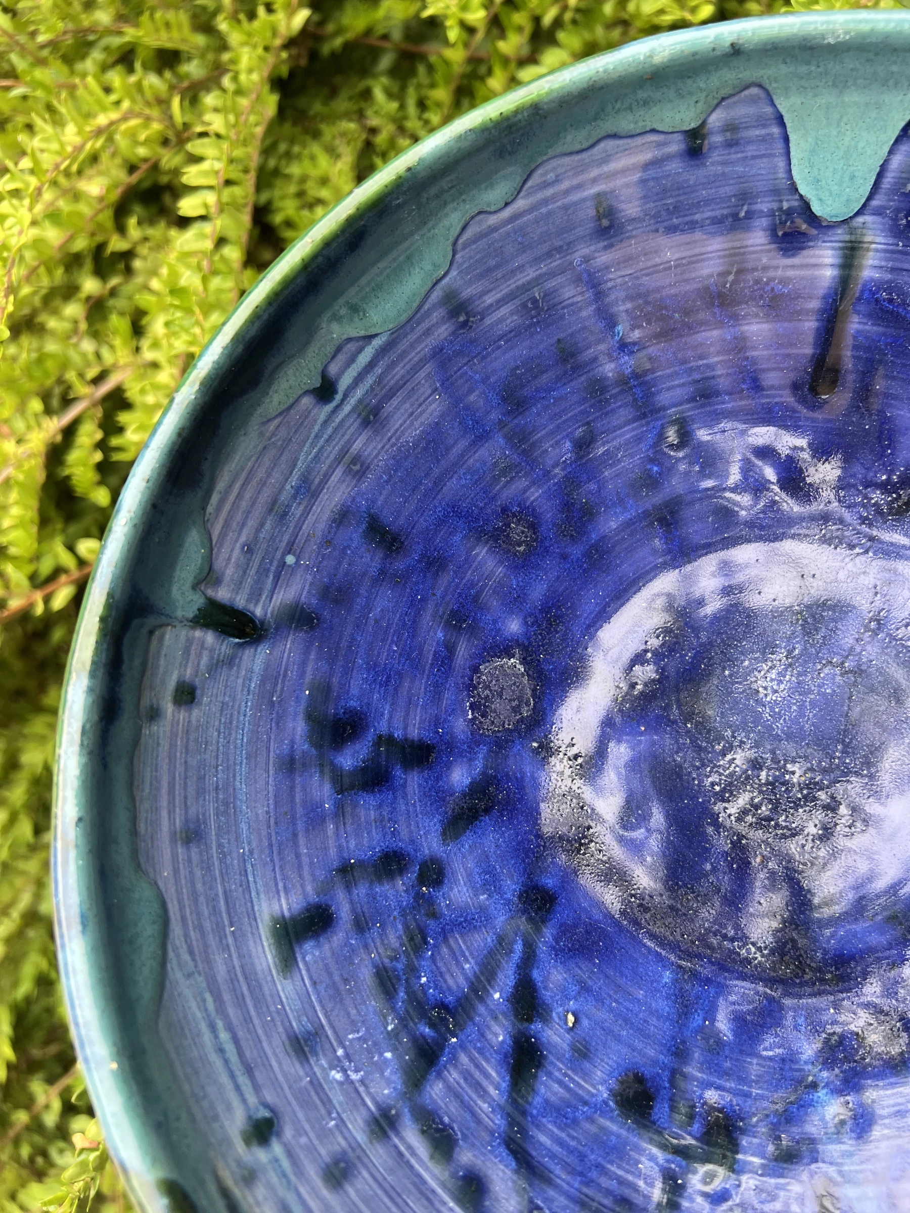🫐 Large signed salad bowl in glazed blue-green stoneware/terracotta - Handmade – photo 3
